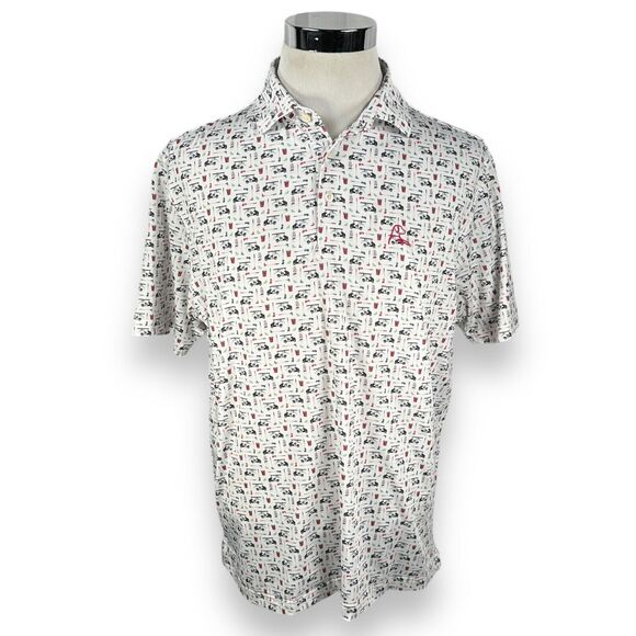 Rhoback Other - Rhoback Polo Shirt Mens Large White Golf Cart AOP Pattern Stretch Short Sleeve